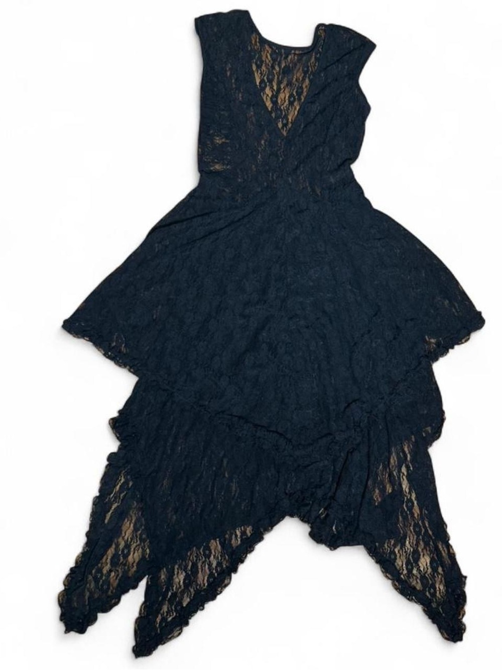 Vintage Whimsigoth Black Lace Handkerchief Hem Dress Medium